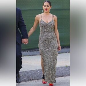 Alice + Olivia Stila Embellished Side Slit Gown - Gold